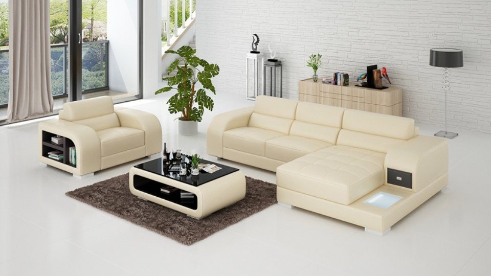+ Ledersofa Couch JVmoebel Ecksofa, Ecksofa Design Sessel Wohnlandschaft Sofa