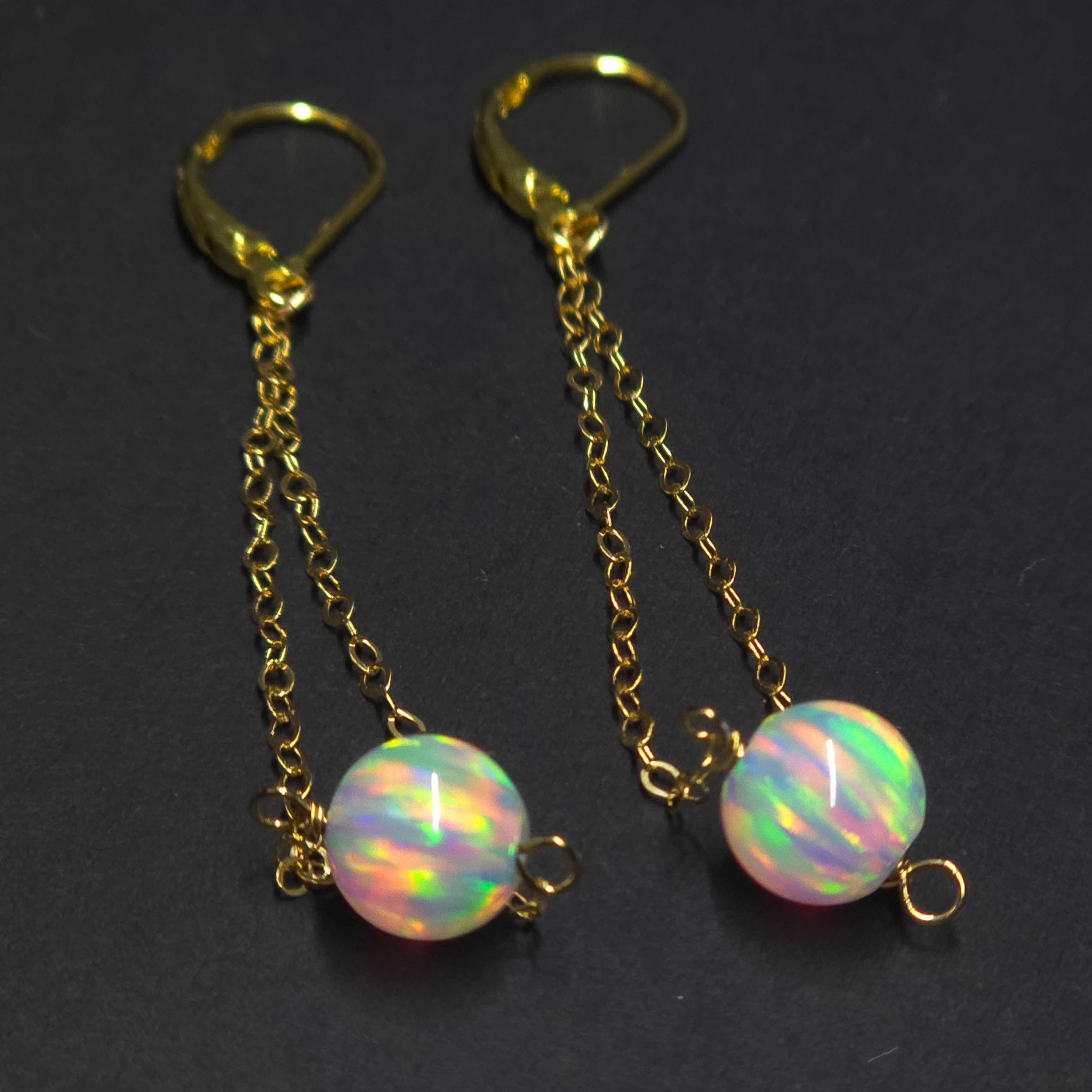 GOLDEN Paar Ohrhänger Schwarzer Opal Ohrringe Damen 925 Silber Vergoldet Handmade