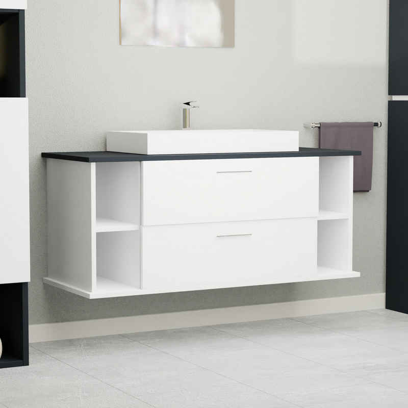 GARLIVO Waschbeckenunterschrank GLA-120 mit Schubladen, Badezimmer Waschtischunterschrank, Weiß Breite 120 cm, Soft-Close, Push-to-Open/ Tip-On, Hängend