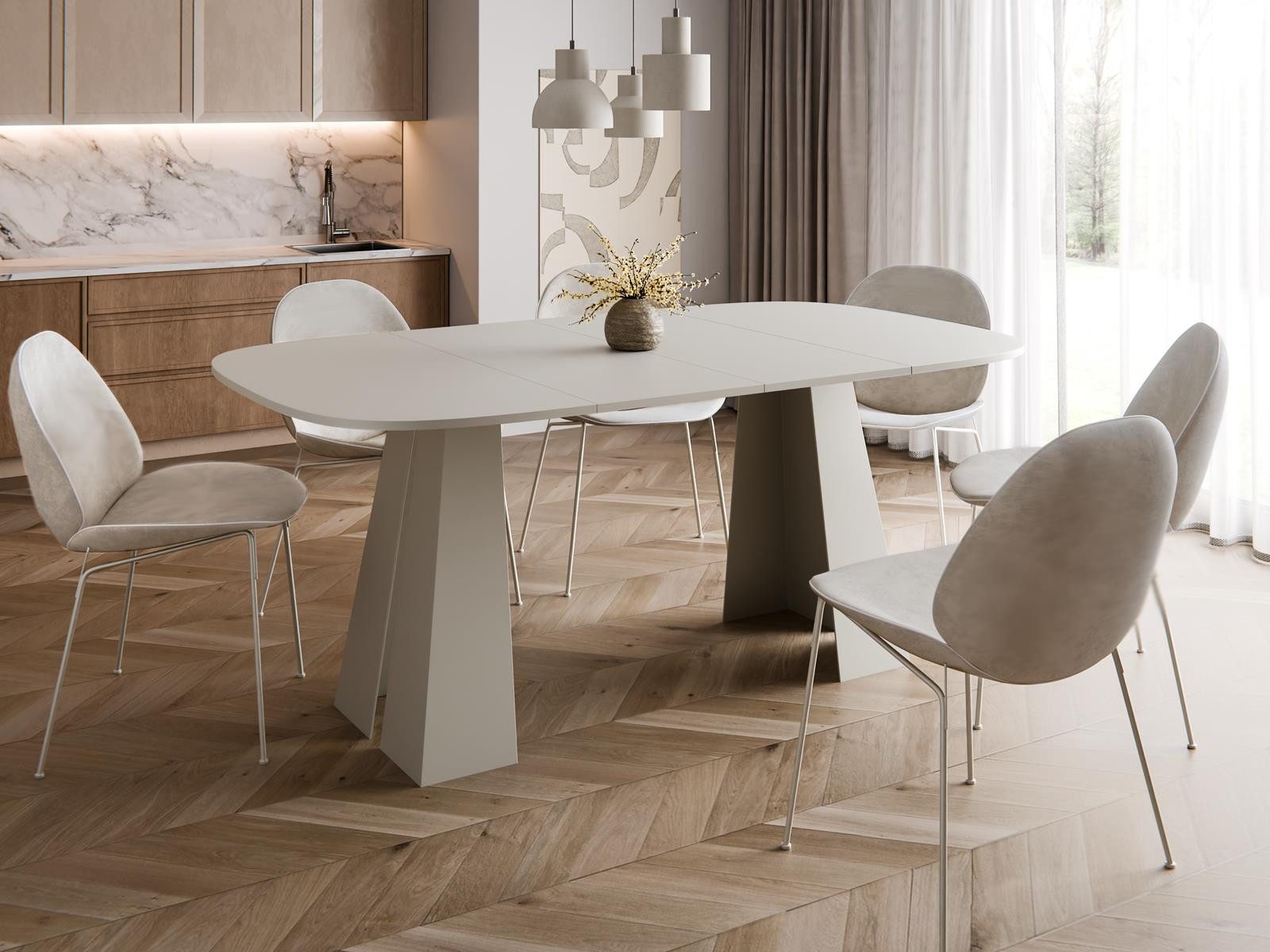 Compleo Esstisch Ø: 100cm oder 120 cm, Minimalistischer Tisch im Japandi-Stil TRENDI, Wohntrend, Metallbasis, TOP SELLLER, MADE IN EU
