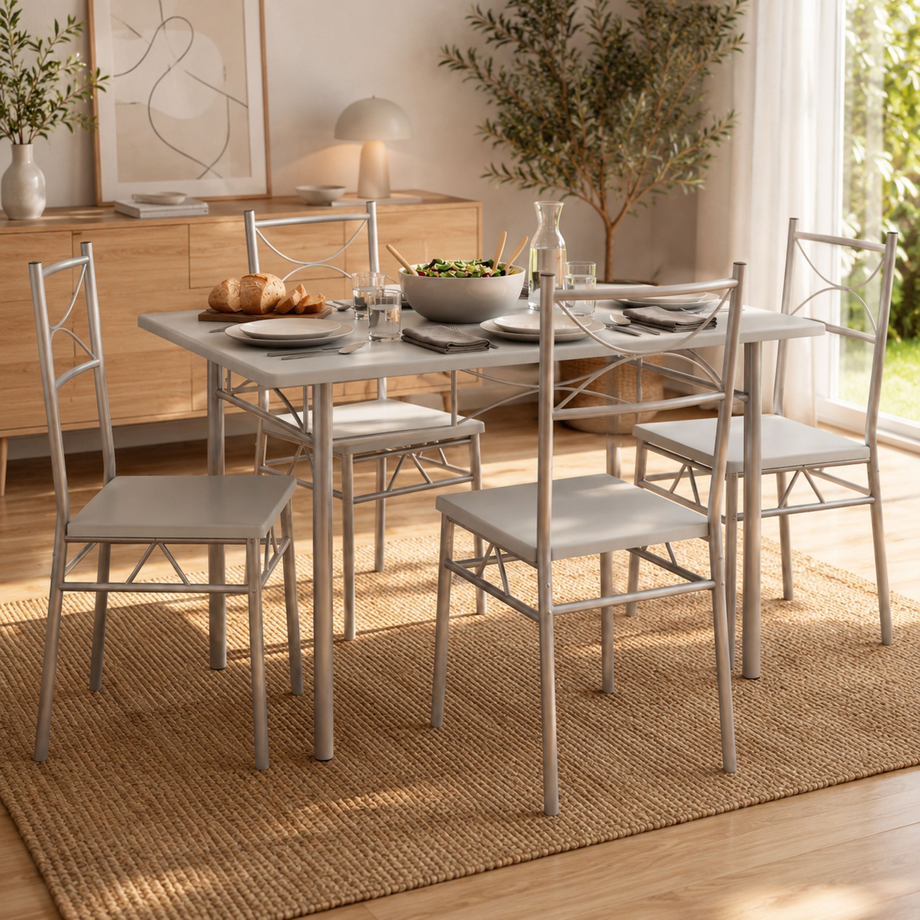 Casaria Essgruppe Paul, (5-tlg), Esstisch mit 4 Stühlen für Esszimmer Küche 5tlg. Sitzgruppe Robust