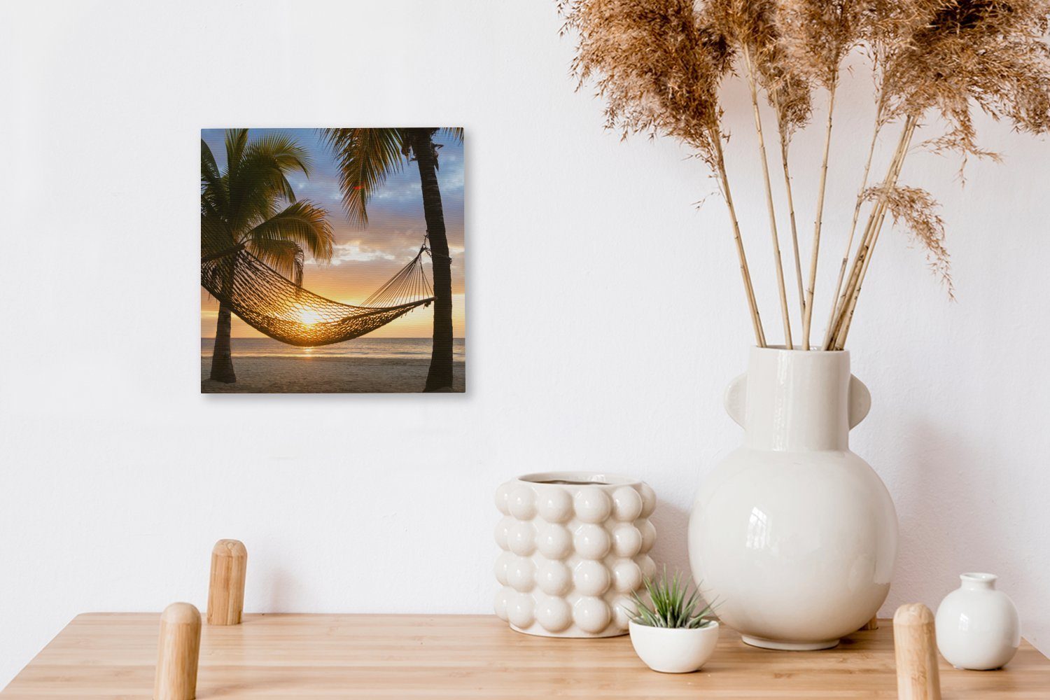 OneMillionCanvasses® Leinwandbild - Schlafzimmer Wohnzimmer Hängematte (1 - Palme, St), Leinwand Sonnenuntergang für Bilder