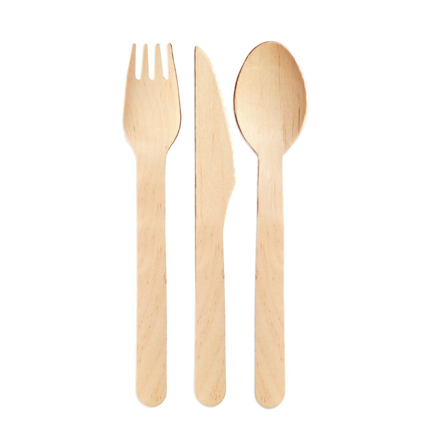 wisefood Einwegbesteck-Set Besteckset aus Holz - Gabel, Messer, Löffel - je (4-tlg), Holz