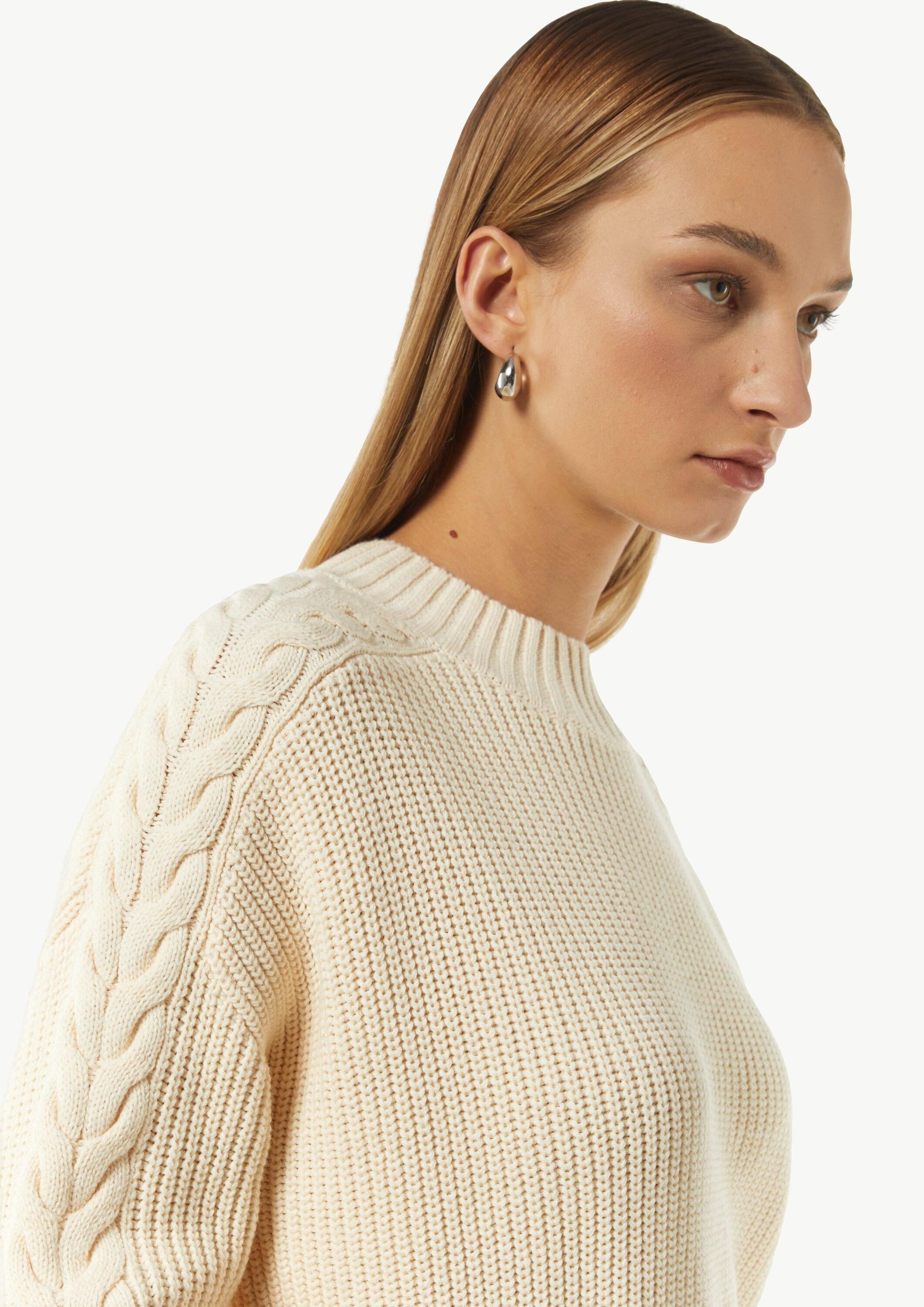 comma Longpullover Strickpullover Strickpullover mit Zopfmuster am Ärmel