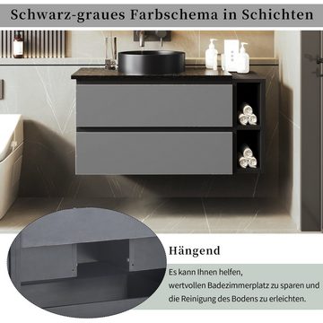 REDOM Waschbeckenunterschrank Badezimmerschrank hängend 80cm breit (mit Keramikwaschbecken, mit Schubladen,modernes Design)