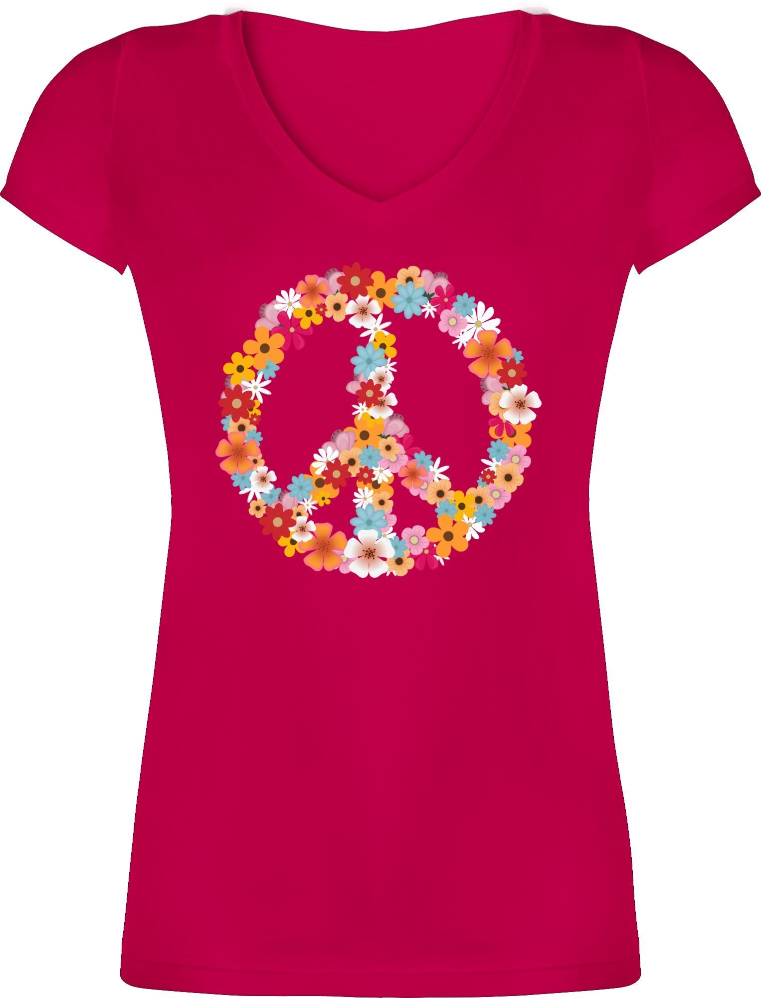 Damen Shirts Shirtracer T-Shirt Peace Flower Power - Sprüche Statement mit Spruch - Damen T-Shirt mit V-Ausschnitt Spruchshirt m