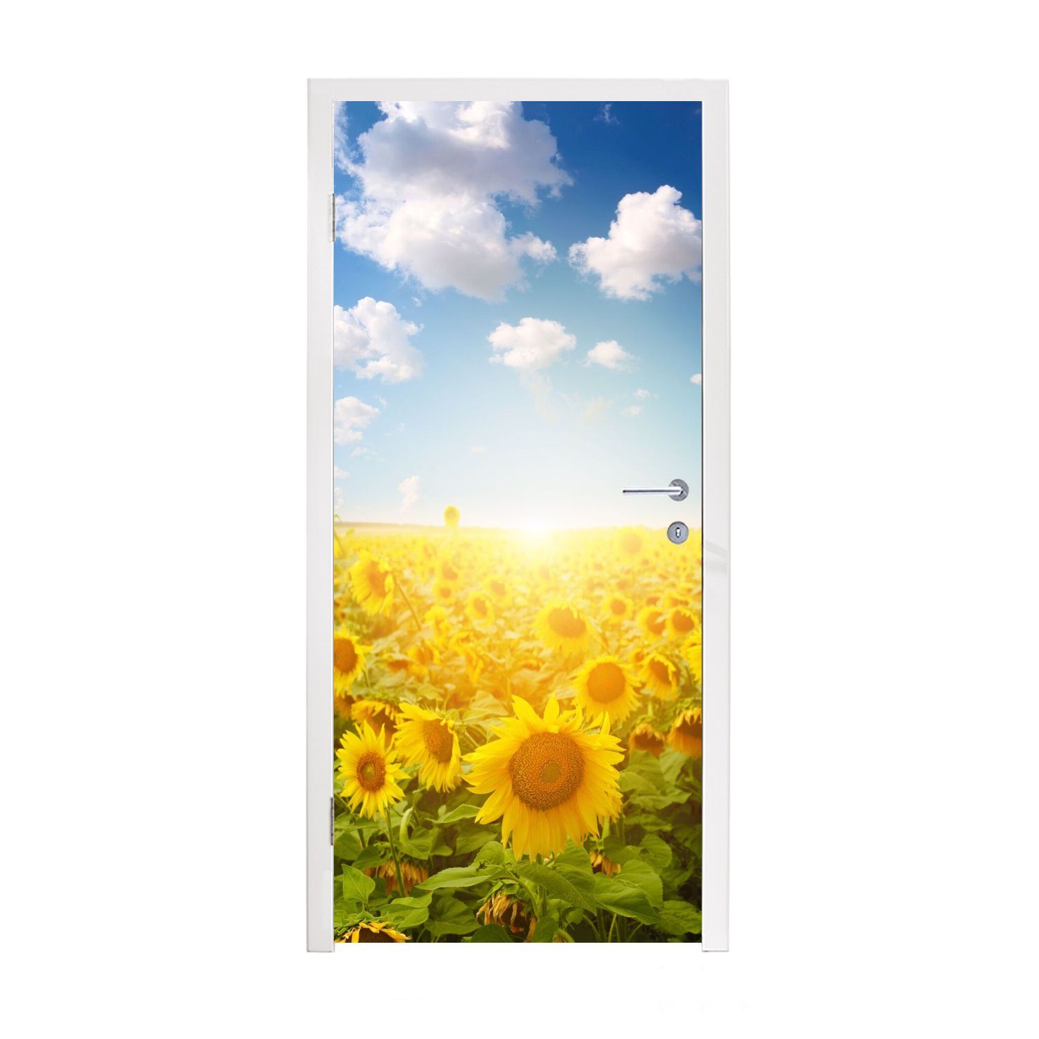 Türaufkleber, Fototapete Sonne für Tür, (1 St), 75x205 bedruckt, cm Matt, Wolken, Sonnenblume - - MuchoWow Türtapete