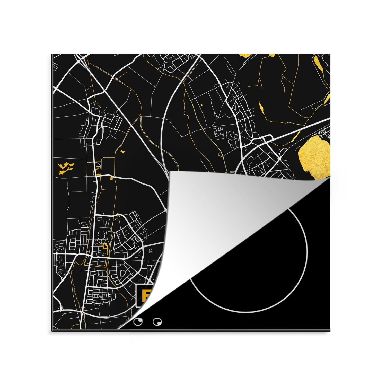 cm, - und - Schwarz Arbeitsplatte 78x78 küche Deutschland Vinyl, Erfstadt Gold Ceranfeldabdeckung, - Herdblende-/Abdeckplatte für (1 - Stadtplan Karte, tlg), MuchoWow