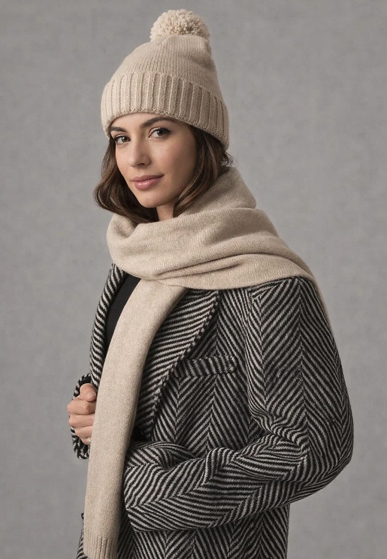 Yuhu Bommelmütze Damen Mütze-Schal-Set mit Bommel aus weichem Strick – 3 Farben (SET)