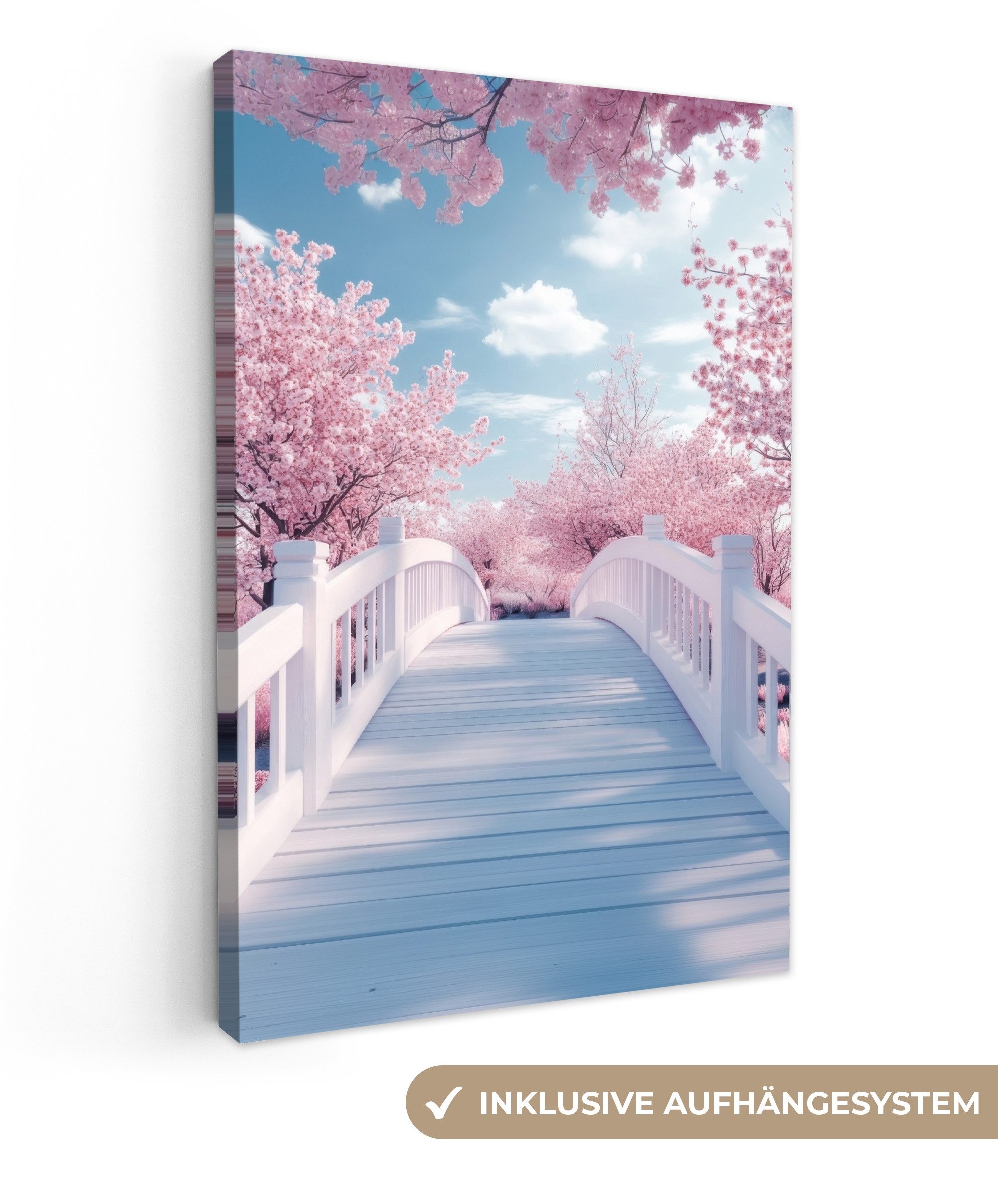 OneMillionCanvasses® Leinwandbild Brücke - Kirschbäume - günstig online kaufen