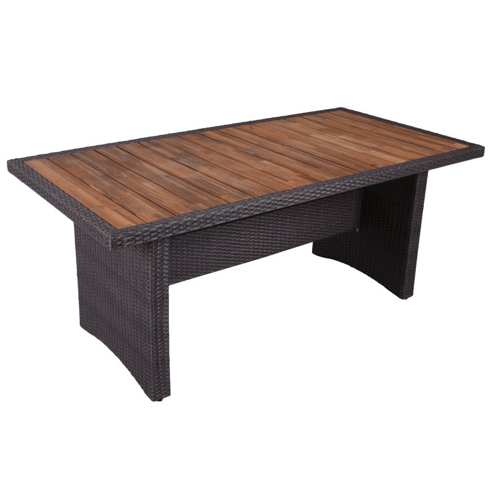 Lomadox Gartentisch GAZA-120, aus Alu/Kunststoffgeflecht und Akazie in weidengrau, : 180/75/90 cm