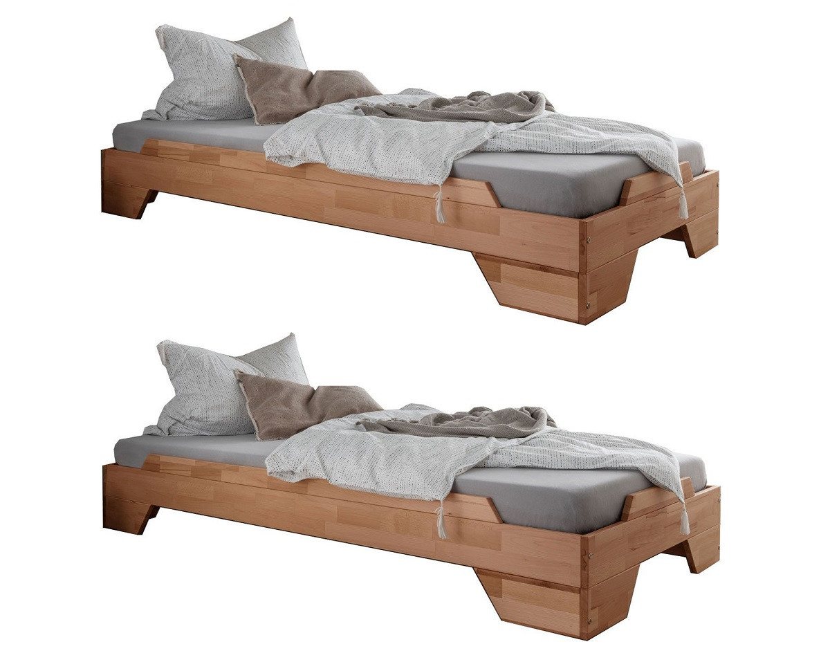 Main Möbel Stapelbett 2er-Set Stapelbett 90x200cm 'Pisa' Buche massiv natur geölt