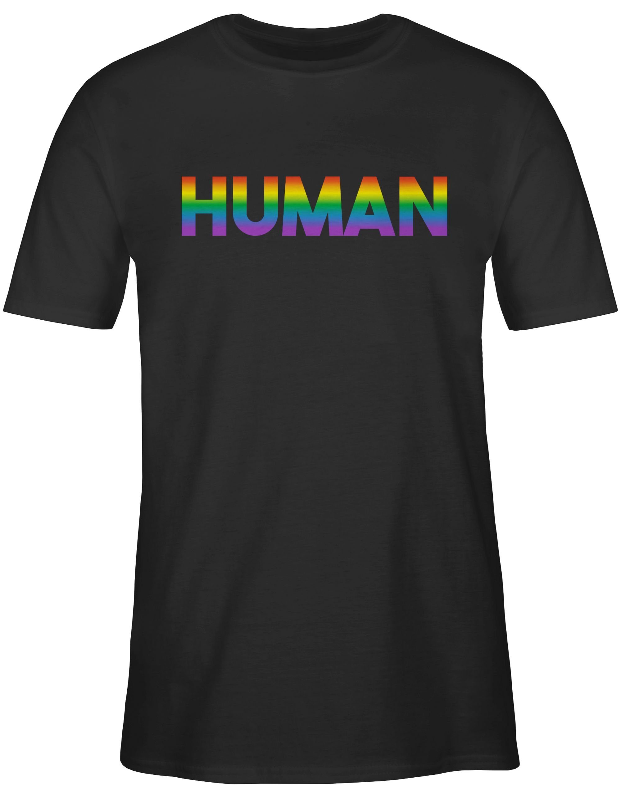 Human LGBT Kleidung T-Shirt Regenbogen Shirtracer 01 - Schwarz - Schriftzug