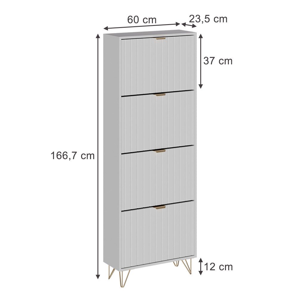 Vicco Schuhschrank Helge, Weiß, 60 x 166.7 cm 4 Fächer (1-St)