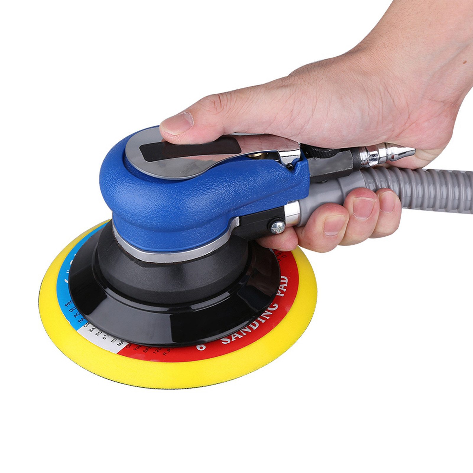 GARRYFIZH Tellerschleifmaschine 150 mm pneumatischer Tellerschleifer mit Staubsammelschlauch, 10000 m/min, Geschwindigkeitsregler, Sechs-Zoll-Sechs-Loch-Klebepad