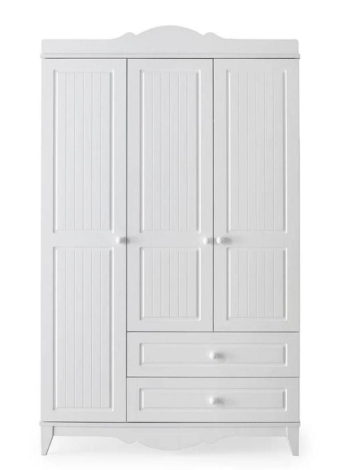 JVmoebel Kinderkleiderschrank Eleganter Kleiderschrank Weiß, 3 Türen, Massivholz, zeitloses Design Made in Europe