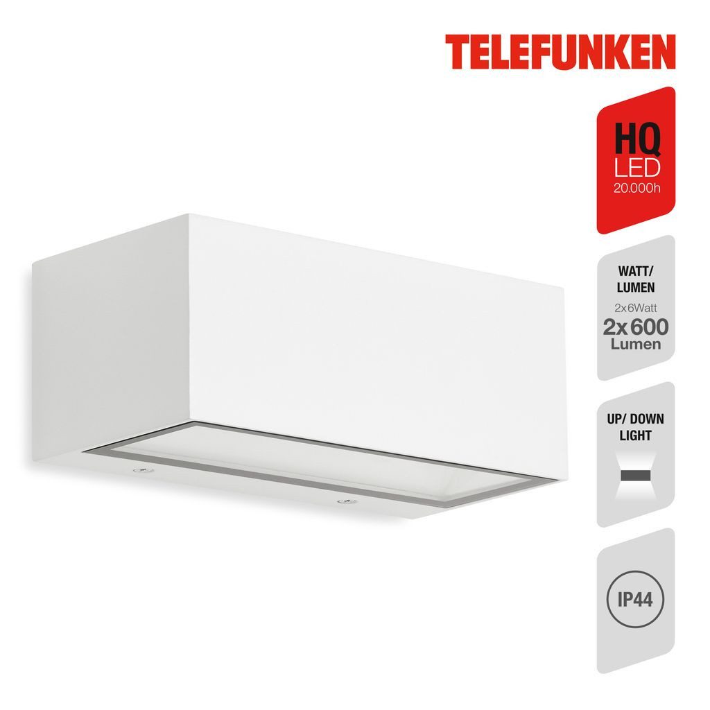 Telefunken Außen-Wandleuchte 314406TF, LED fest integriert, 2700K - Extra-Warmweiß, Wand Außenleuchte IP44 4000K 12W 18,5x7,5x9,1cm
