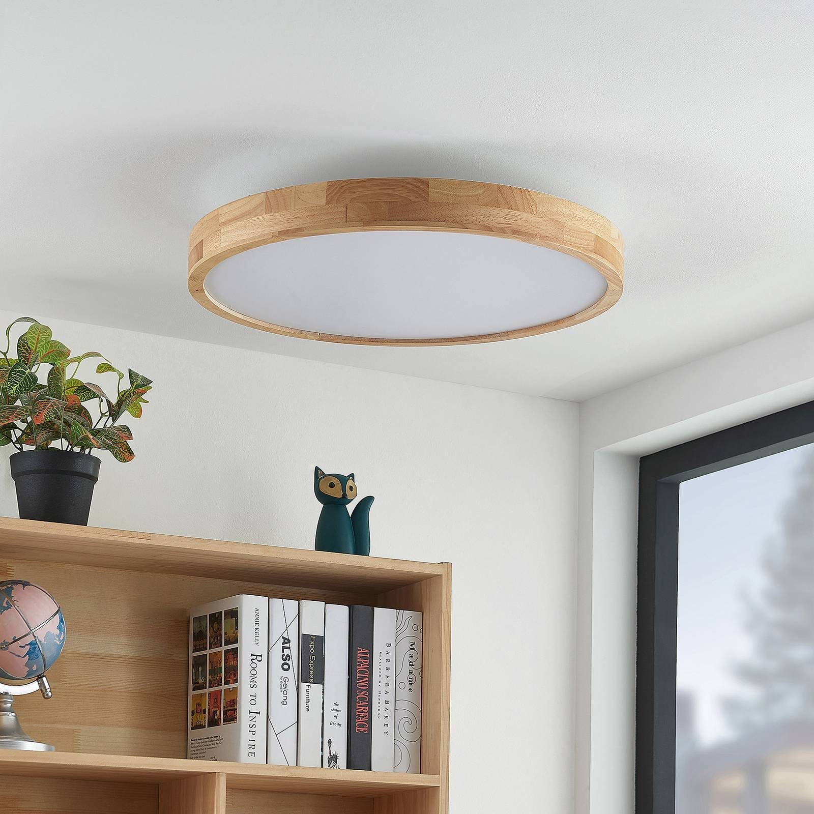 Lindby Deckenleuchten Lanira, LED, Holz Farbwechsel warmweiß / tageslicht IP20 mit Fernbedienung, LED 46 W gesamt, Farbwechsel warmweiß / tageslicht