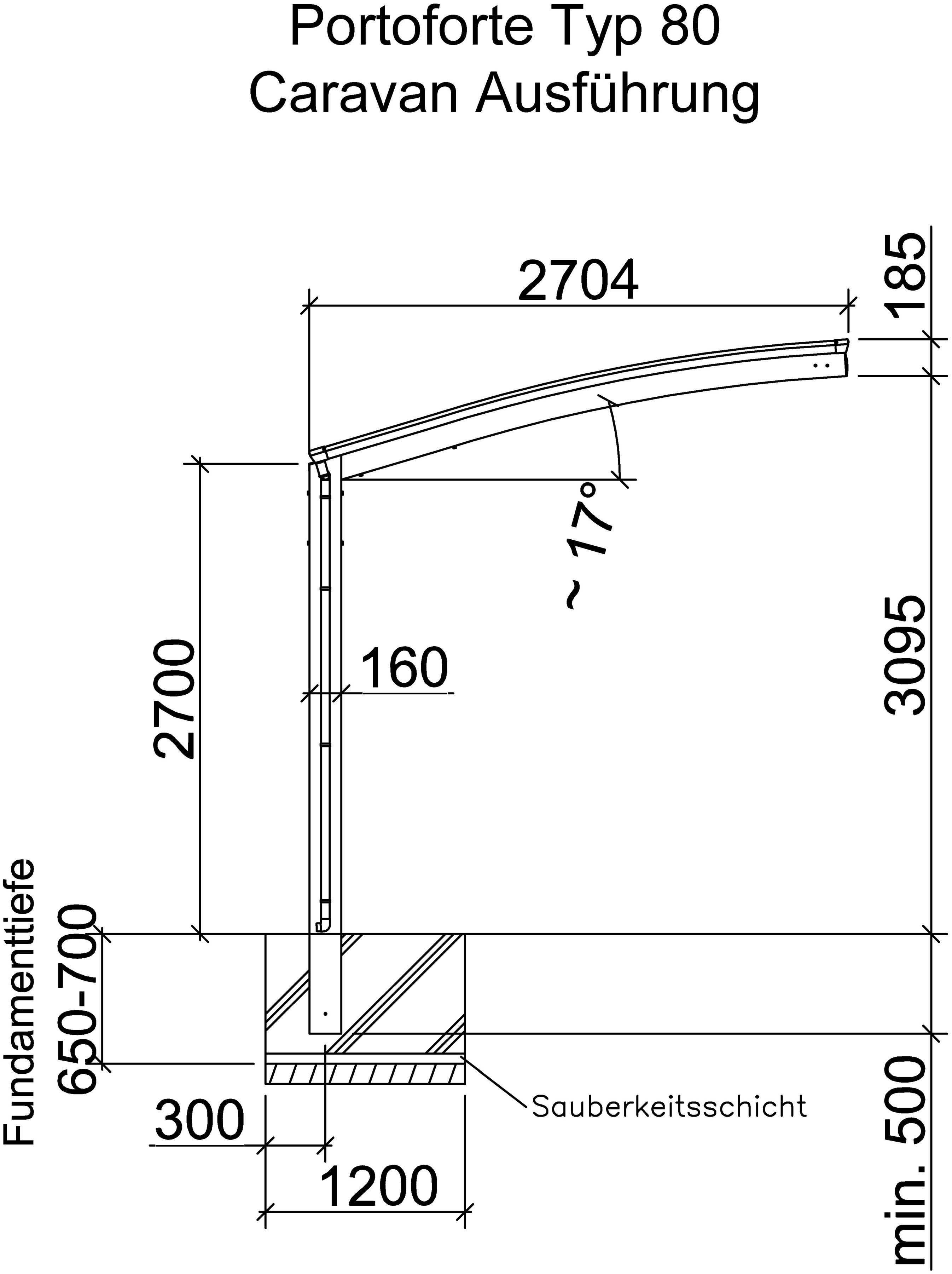 Aluminium cm 270x495 Einfahrtshöhe, Einzelcarport BxT: Caravan Standard-bronze, Typ Ximax 80 Portoforte cm, 290