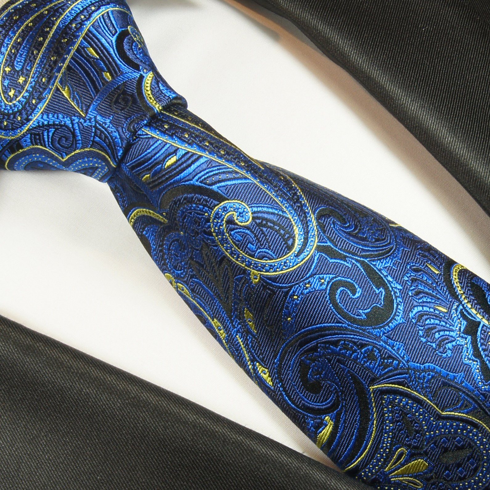 Paul 2044 Seidenkrawatte brokat (8cm), Malone Krawatte 2-St., (Set, Einstecktuch) modern Krawatte Seide blau Tuch mit mit Breit paisley Herren 100%