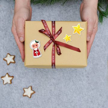 DuneDesign Geschenkpapier 6 Geschenkbeutel Weihnachten 300 Aufkleber 32x32cm, Stoffbeutel Säckchen Groß