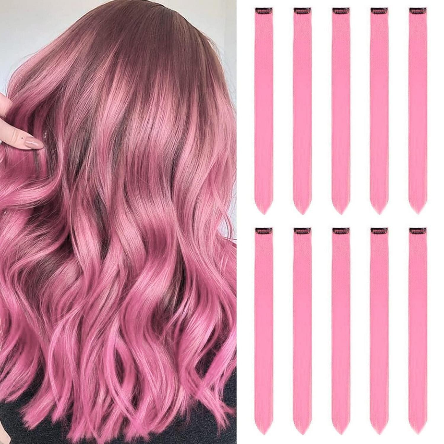 LuxusKollektion Kunsthaar-Extension Haarverlängerungen Anklipsen Haarteile 55,9 cm 10 Stück rosa