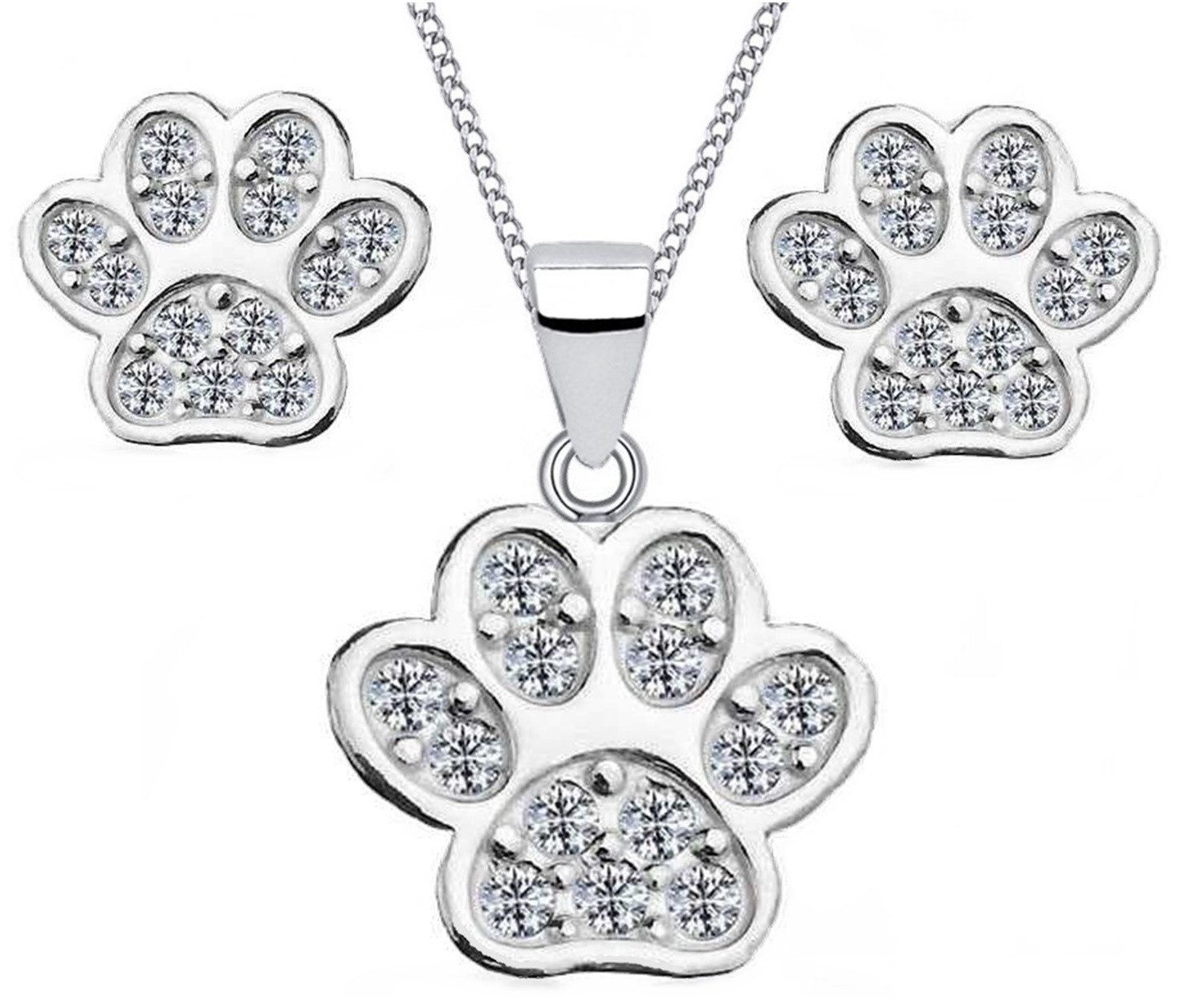 Goldene Hufeisen Schmuckset Zirkonia Pfoten Set Anhänger Halskette Ohrstecker 925 Silber (4-tlg, inkl. Etui), Geschenkset