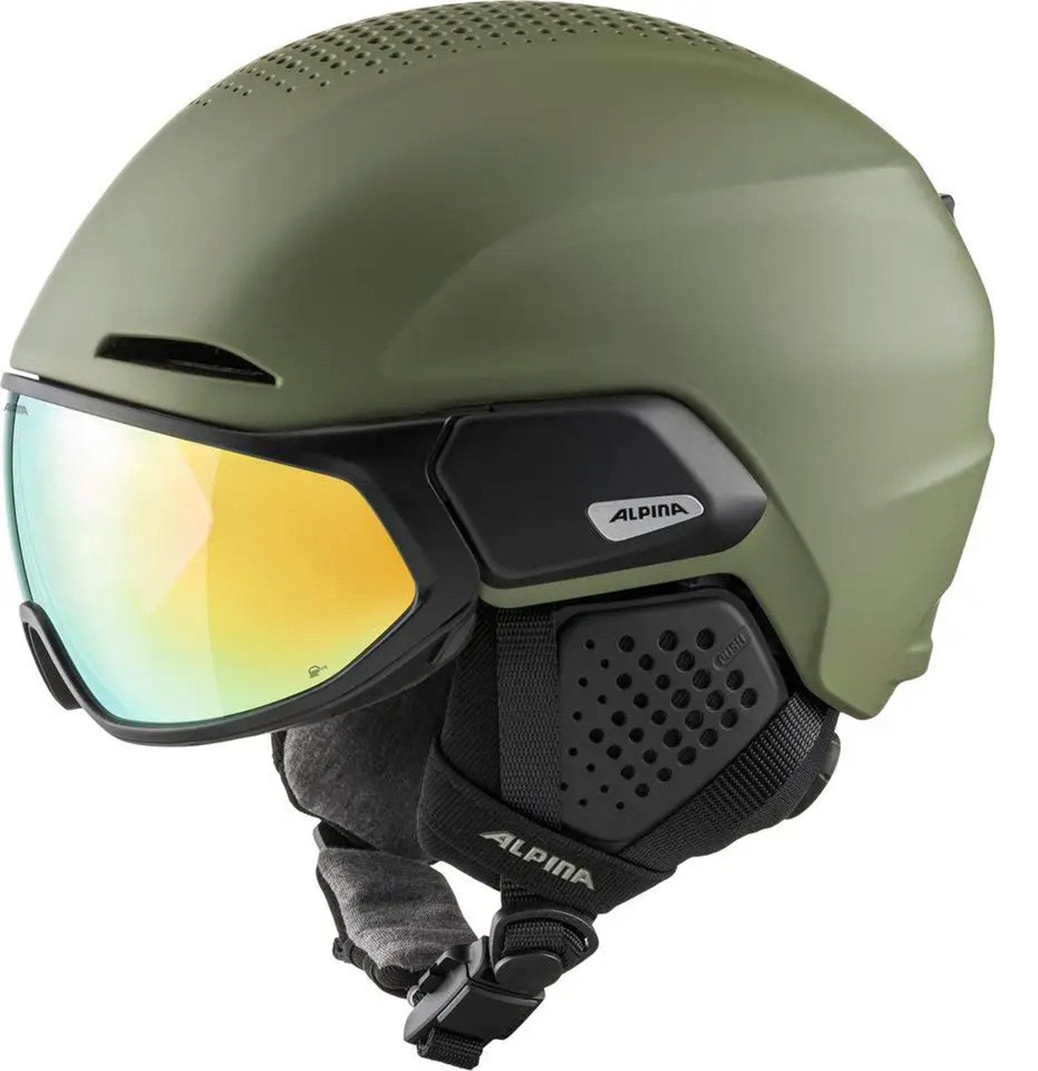 Alpina Sports Skihelm Alpina Alto Q-Lite Visier Skihelm Snowboardhelm olive matt blue A9236
