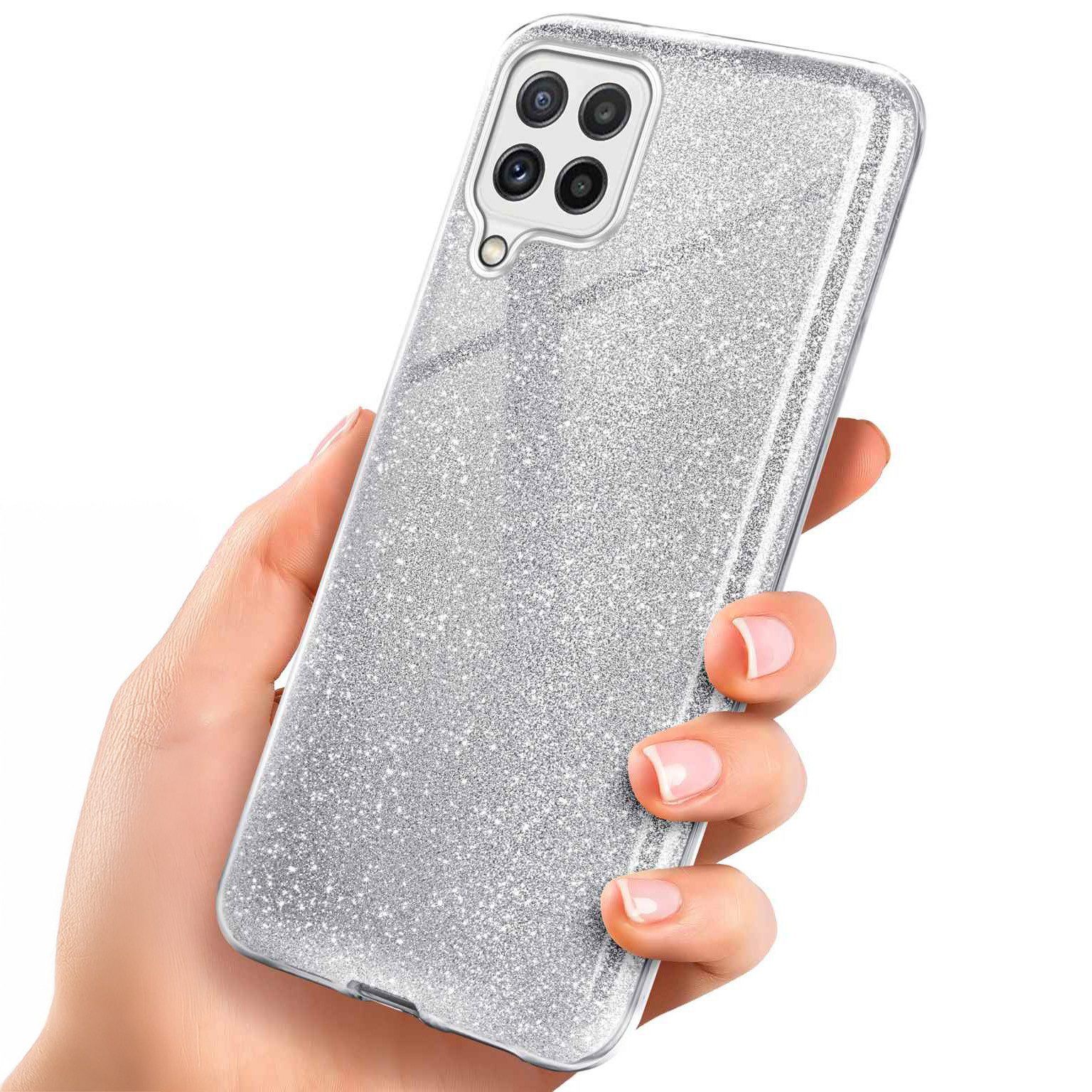 Handyhülle für Samsung Galaxy A22 (4G) Glitzer Hülle Glitter Case Silber