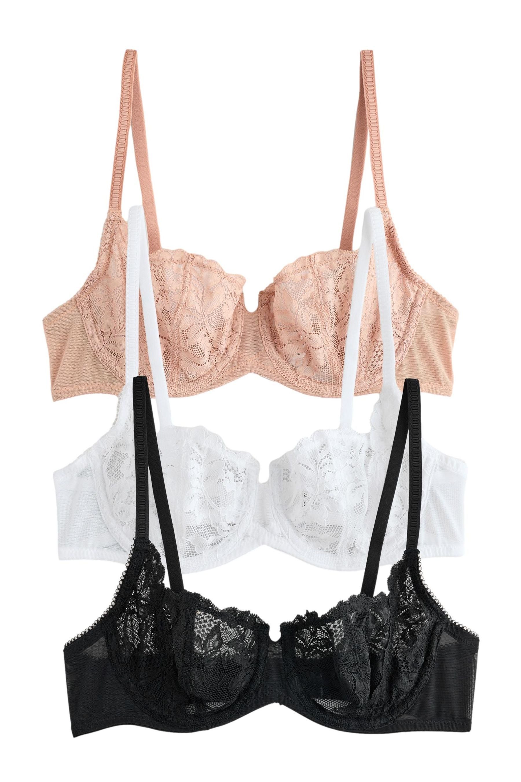 Next Balconette-BH Unwattierte Бюстгалтеры-балконет aus Spitze, 3er-Pack (3-tlg)