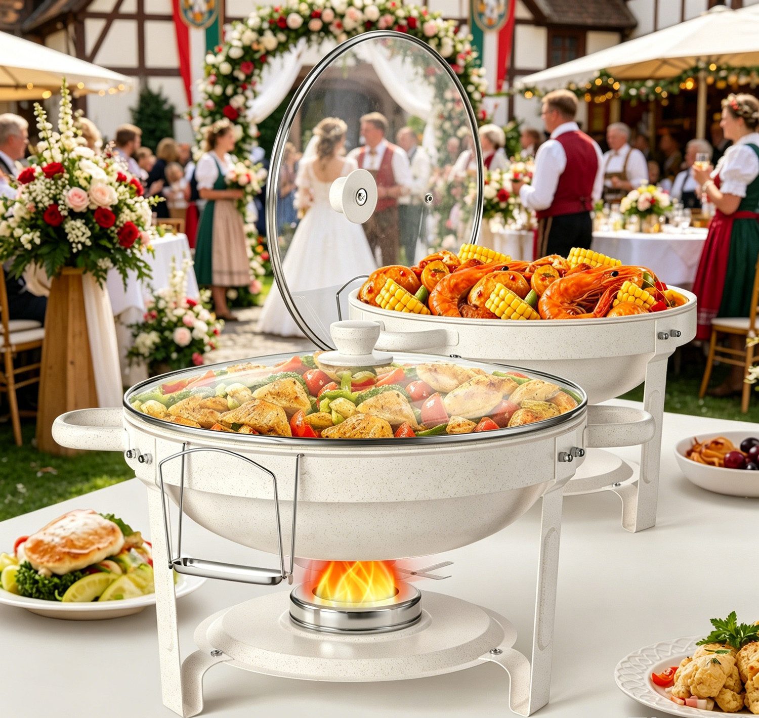 Warmounts Speisenwärmer, (2-tlg., 5L Chafing Dish Speisenwärmer Set), Rund Maifanite-Beschichtung, Buffet Warmhalter-Set für Hochzeit, Party