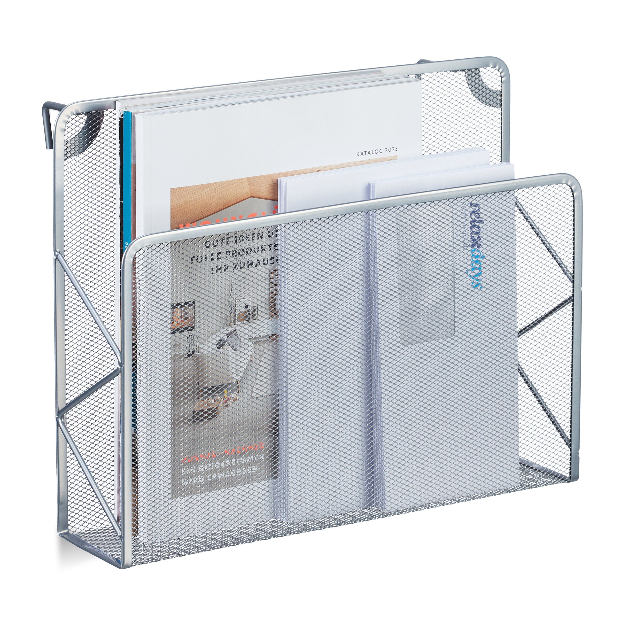 relaxdays Zeitungsständer Zeitschriftenhalter Wand, Silber günstig online kaufen