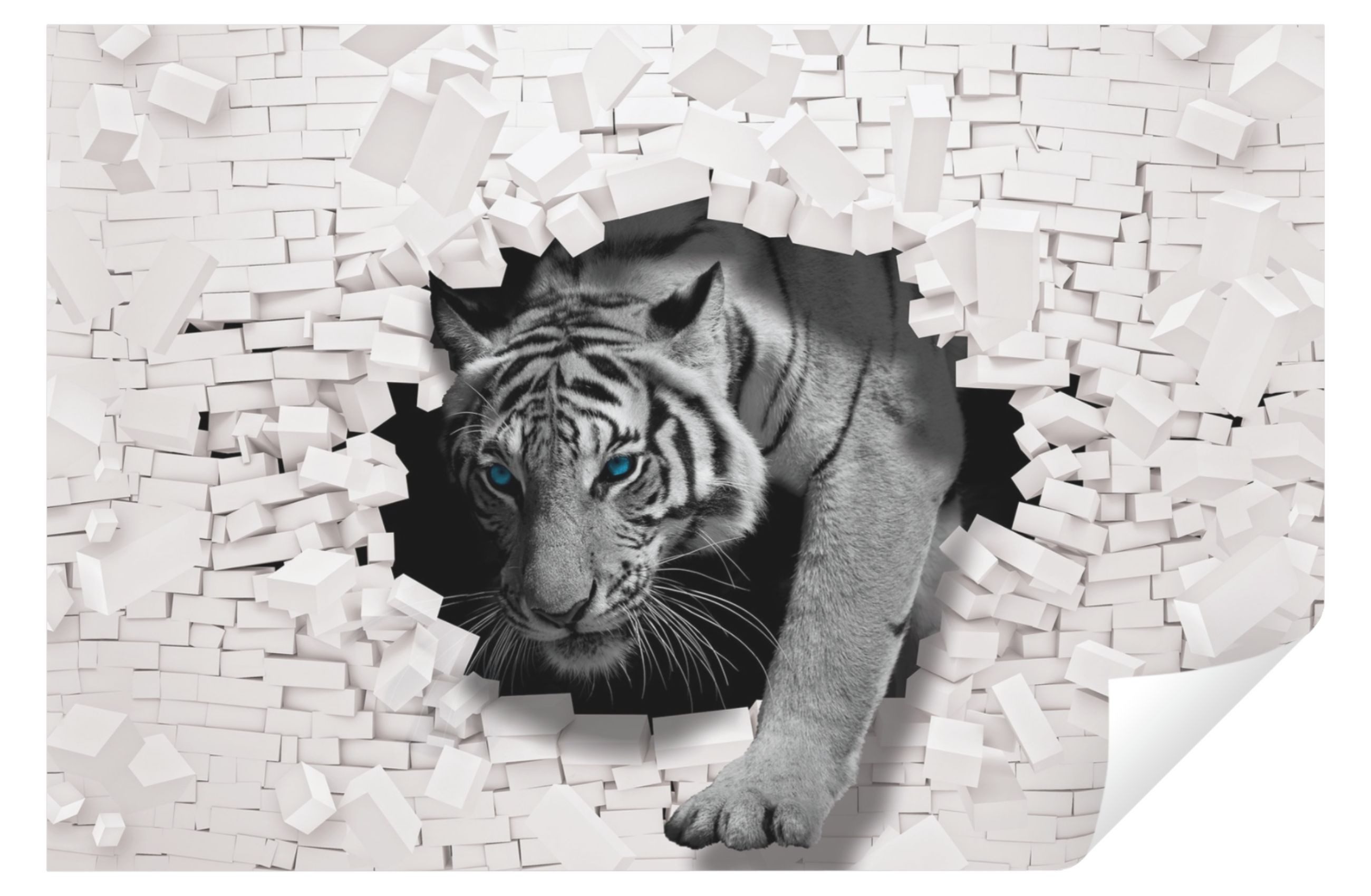 Wallarena Fototapete Kinderzimmer Jungen 3D EFFEKT Tiger Tier Ziegel Abstrakt Schlafzimmer, Glatt, 3D-Optik, Tapete inklusive Kleister Vliestapete Motivtapete