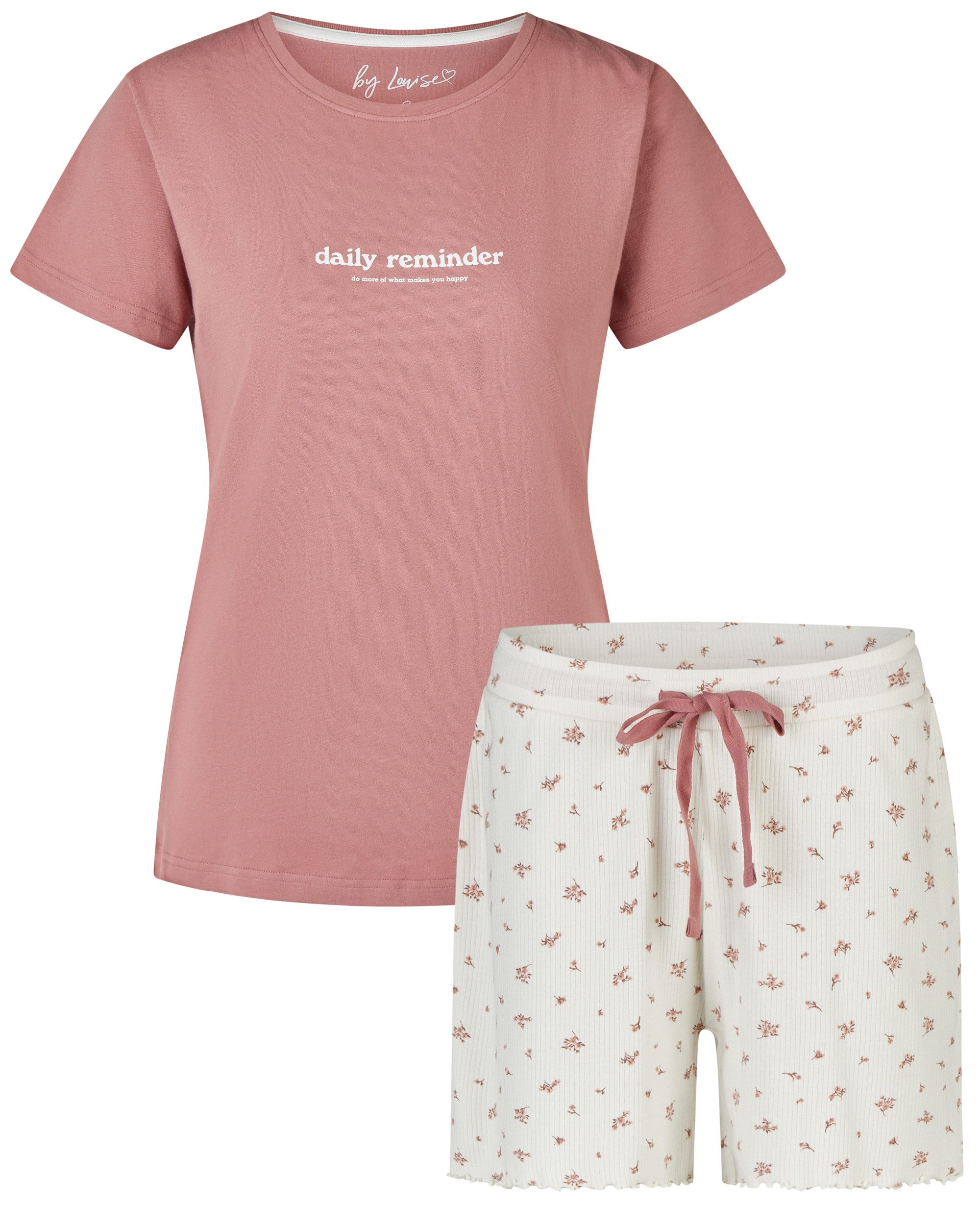 By Louise Shorty Sleep Chic (Set, 2 tlg., 2-teilig) Damen Pyjama Shorty Kurzarm Baumwolle Rippstruktur