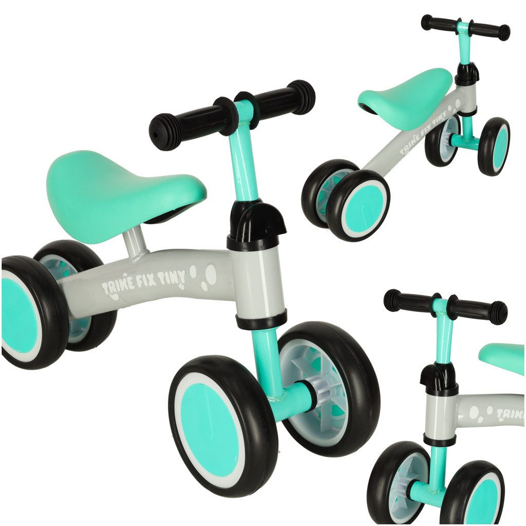Ikonka Fahrrad-Laufrad TRIKE FIX TINY Laufrad 4-Rad höhenverstellbar pink oder mint (Kinderlaufrad-Set mit Lenker, Rädern und Montagematerial, Laufrad mit 4 Rädern, höhenverstellbar, ergonomischer Sitz), Vier Räder für hohe Kippsicherheit und verstellbarer Lenker