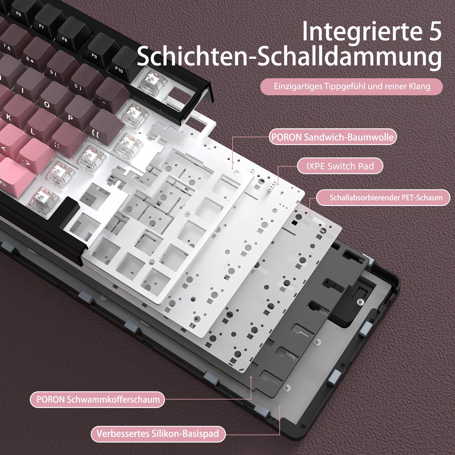 ATTACK SHARK ATTACK SHARK X85 Tri-Mode Gasket Mechanische Tastatur mit Knopf Gaming-Tastatur – Bild 5 von 5