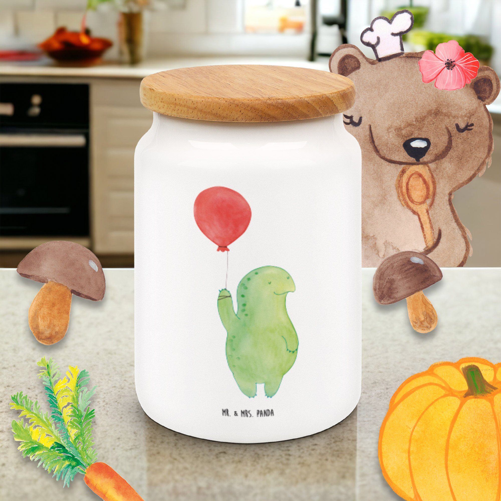 Keramik, Aufbewahru, & - Geschenk, Schildkröte Weiß (1-tlg) - Panda Mr. Mrs. Vorratsbehälter, Vorratsdose Luftballon