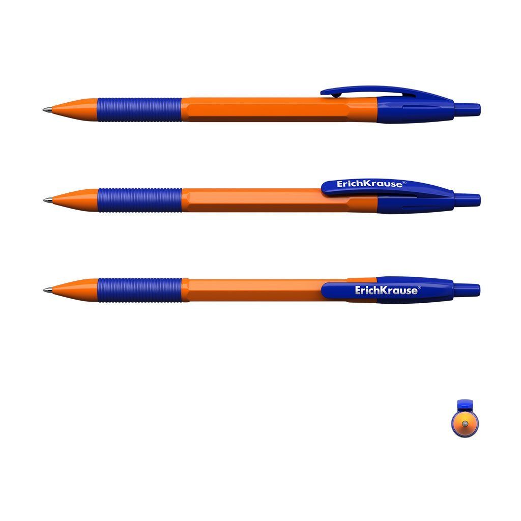 Erich Krause Kugelschreiber, Druckkugelschreiber R-301 Orange 0,35mm mit Gummigriff 50er Set Blau