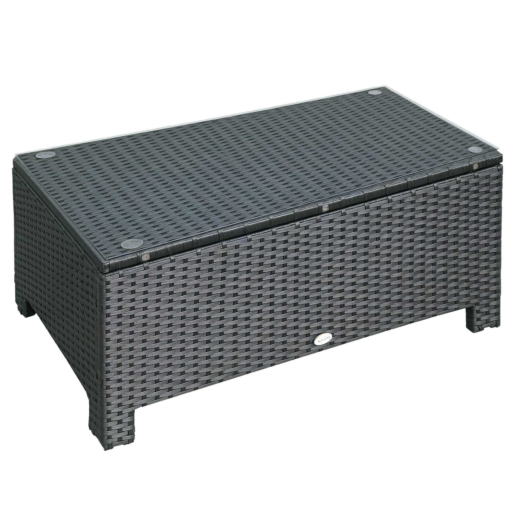 Outsunny Gartentisch Garten Beistelltisch Polyrattan (Balkontisch, 1-St., Couchtisch), Schwarz 85 x 50 x 39 cm