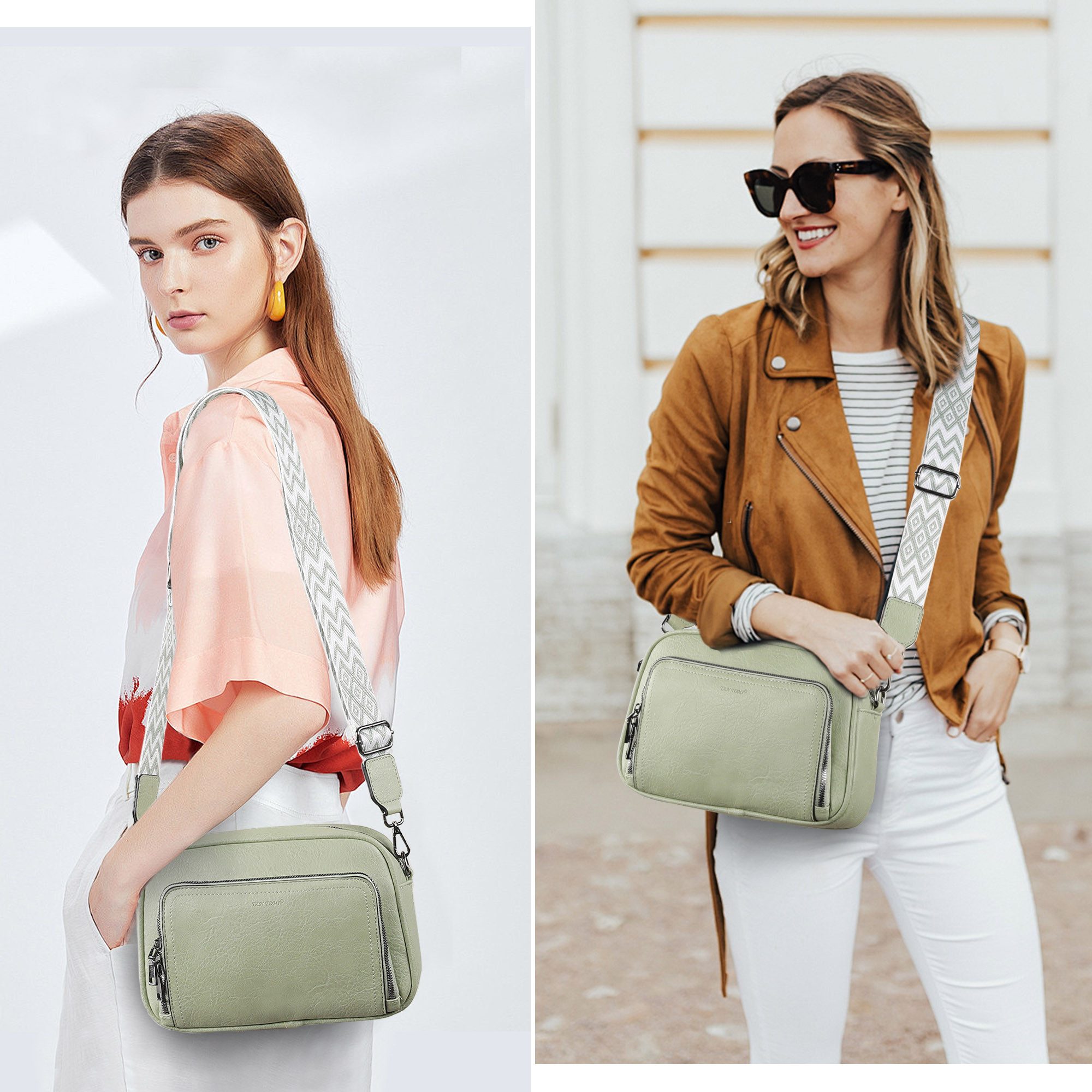 TAN.TOMI Umhängetasche Handtasche Damen mittelgroß tasche mit Verstelbaar Schultergurt, Fronttasche mit mehreren Fächern Weich Breiter Gurt
