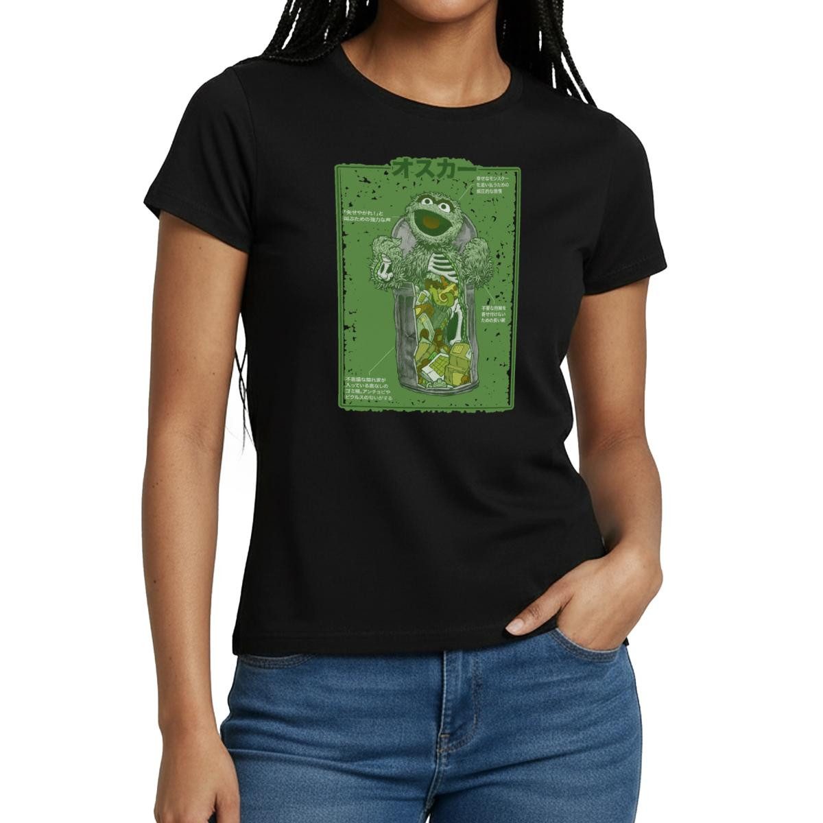Spreadshirt T-Shirt Sesamstraße Oscar Anatomie Mülltonne Frauen T-Shirt (1-tlg) Slim Fit, fällt klein aus