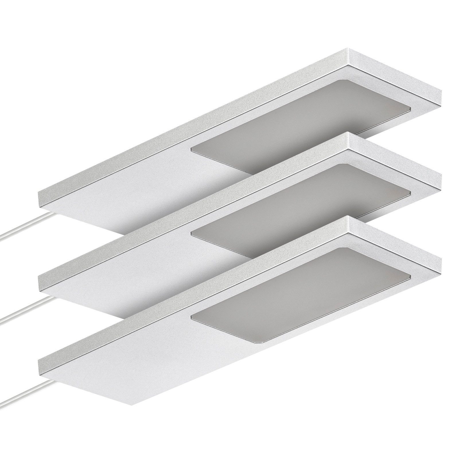 SO-TECH® LED Unterbauleuchte LED Möbelleuchte GIULIA II, stufenlos dimmbar, LED fest integriert, Warmweiß, 3er Set warmweiß ohne Sensor inkl. 33W Trafo, silbergrau