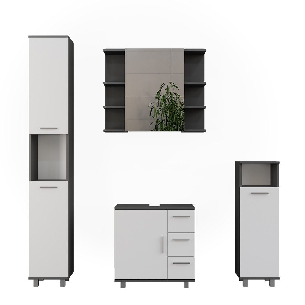 Vicco Badmöbel-Set Ilias, Anthrazit/Weiß, 4 Teile, (4-St., 4er Set)