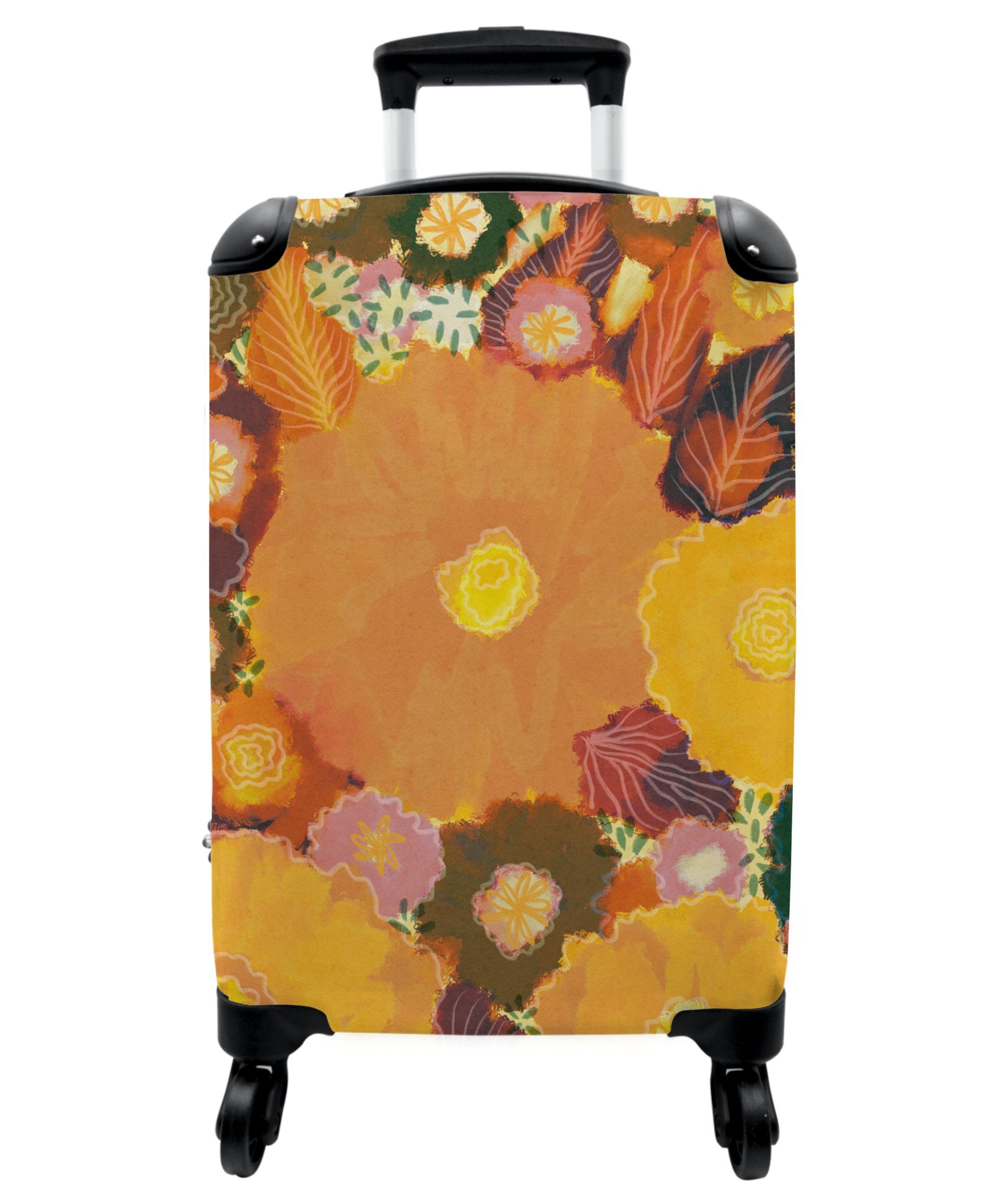 NoBoringSuitcases.com© Handgepäckkoffer 55x35x20cm Blumen - Gelb - Farbenfroh - Pflanzen - Hippie, 4 Rollen, Handgepäck Trolley Rollkoffer Kleine Reisekoffer mit 4 Rollen - Cabin