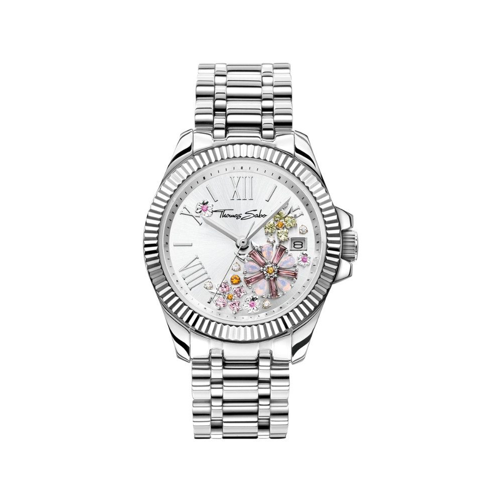 THOMAS SABO Quarzuhr WA0381-201-201, Ziffernblatt mit Blumen-Applikationen