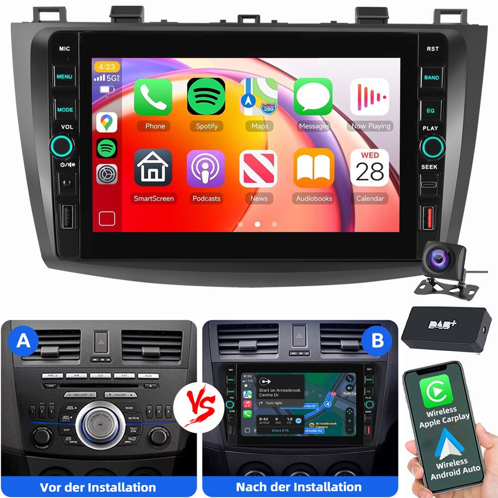 ESSGOO Für Mazda 3 BL 2010-2013 Android 15 Carplay GPS Bluetooth Autoradio (RDS, Digitalradio (DAB), FM, AM)