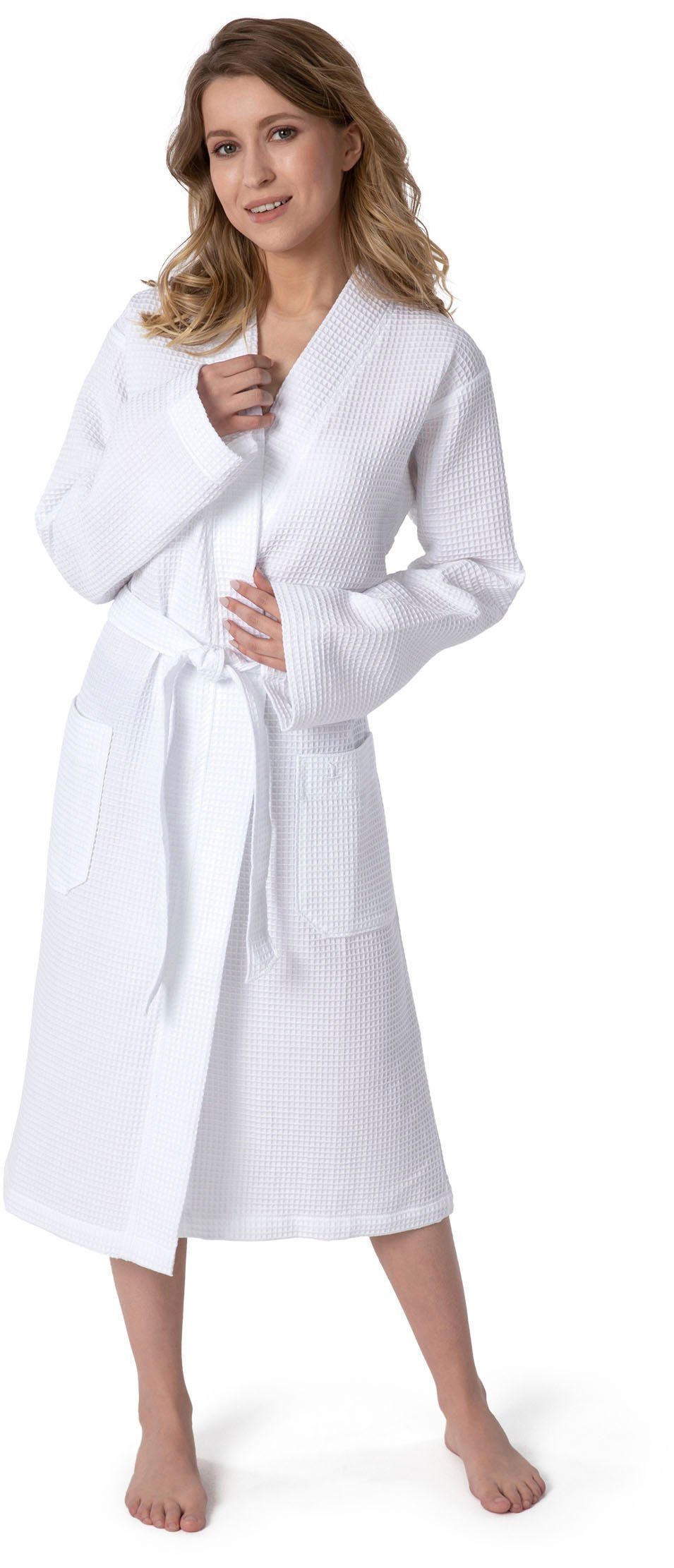 Möve Kimono Homewear, ideal für Sauna & Spa, Hotelbademantel, Morgenmantel, Kurzform, Piqué, Kimono-Kragen, Gürtel, Piquée-Oberfläche