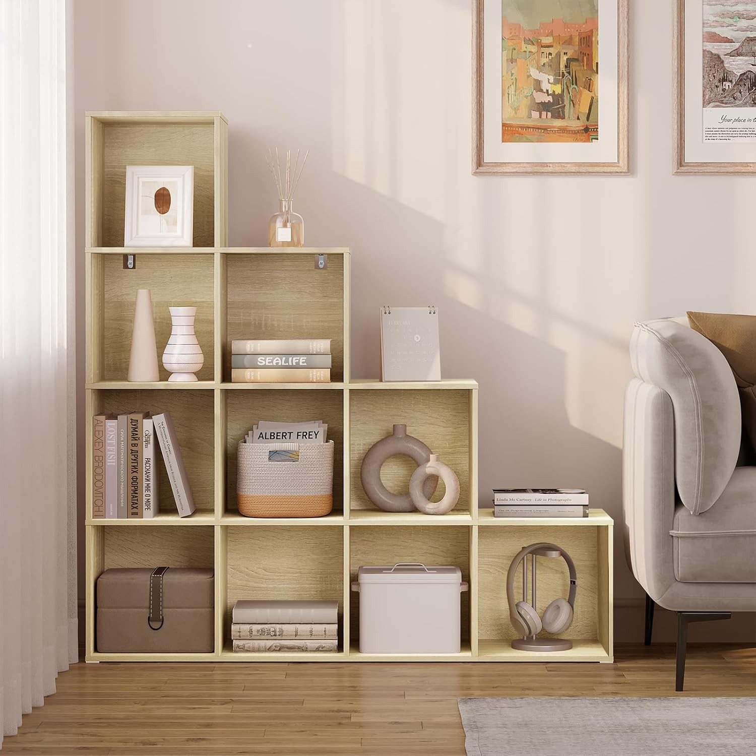 Woltu Bücherregal, 1-tlg., Würfelregal Schrank mit 10 Fächern, 120x120x30 cm