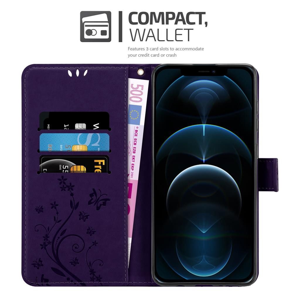 Cadorabo Handyhülle für iPhone 12 / 12 PRO Hülle Apple iPhone 12 / 12 PRO, Hülle Schutzhülle Blumen Flower mit Standfunktion Kartenfach Magnet