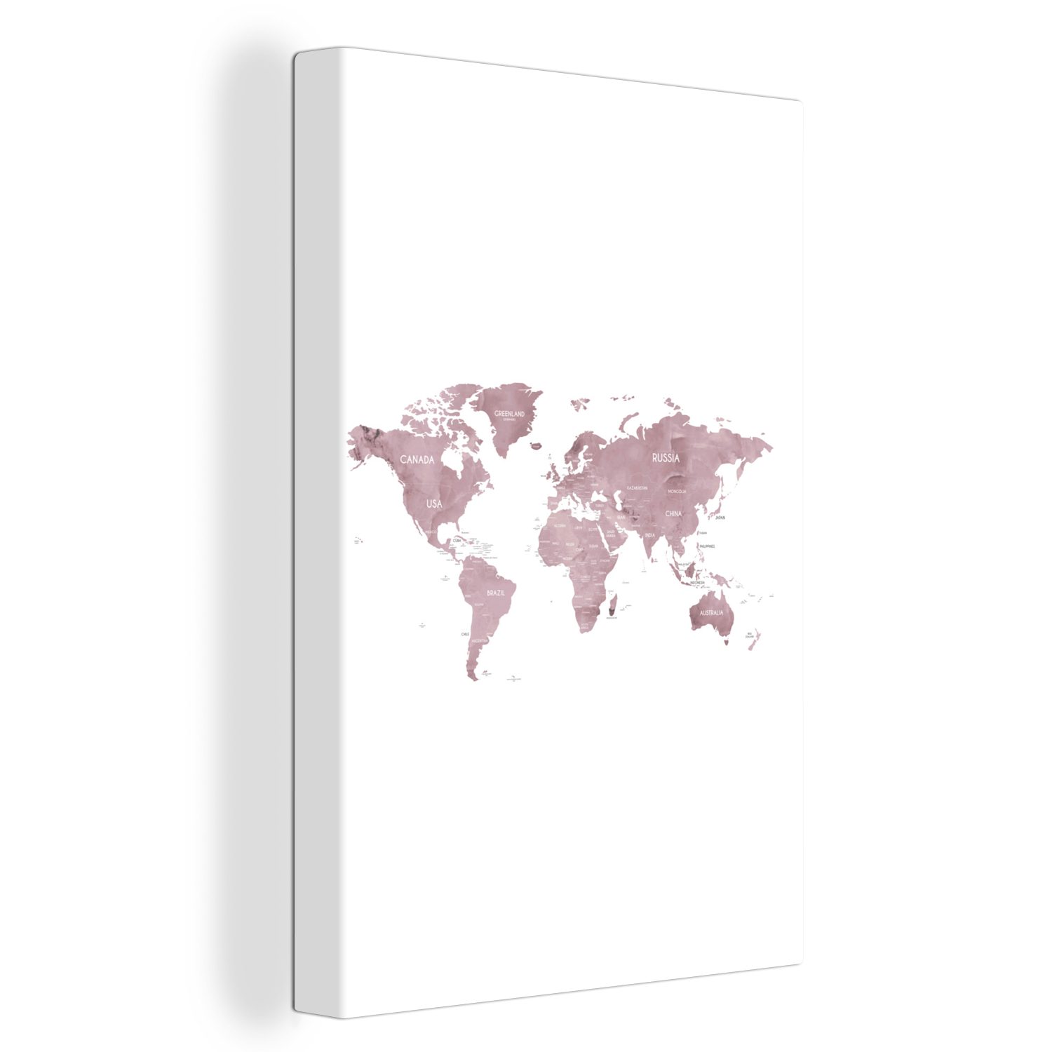 OneMillionCanvasses® Leinwandbild Weltkarte - Rosa - Marmor, (1 St), Leinwandbild fertig bespannt inkl. Zackenaufhänger, Gemälde, 20x30 cm